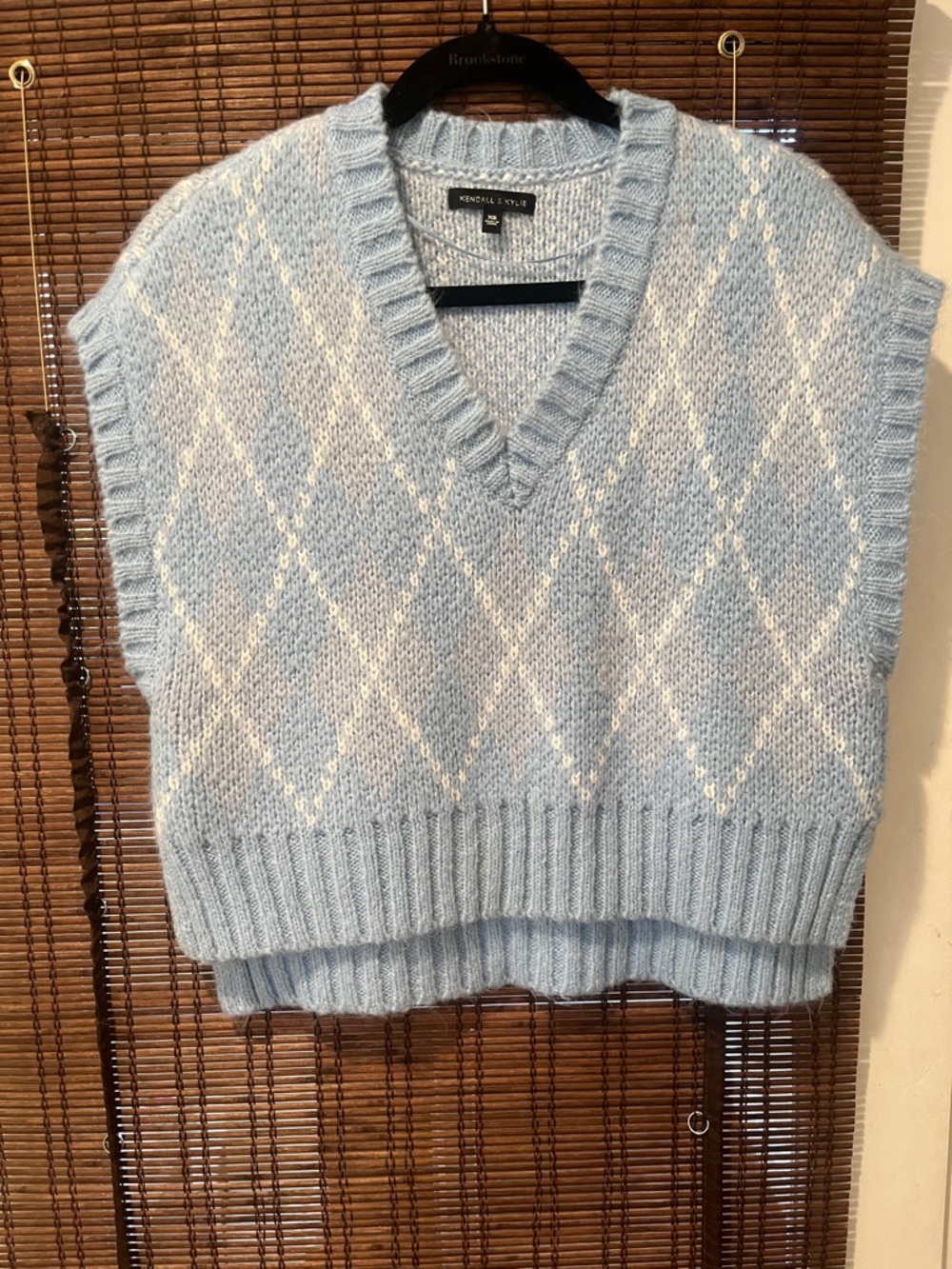 Kendall & Kylie Light Blue and White Argyle V-Neck Sweater Vest